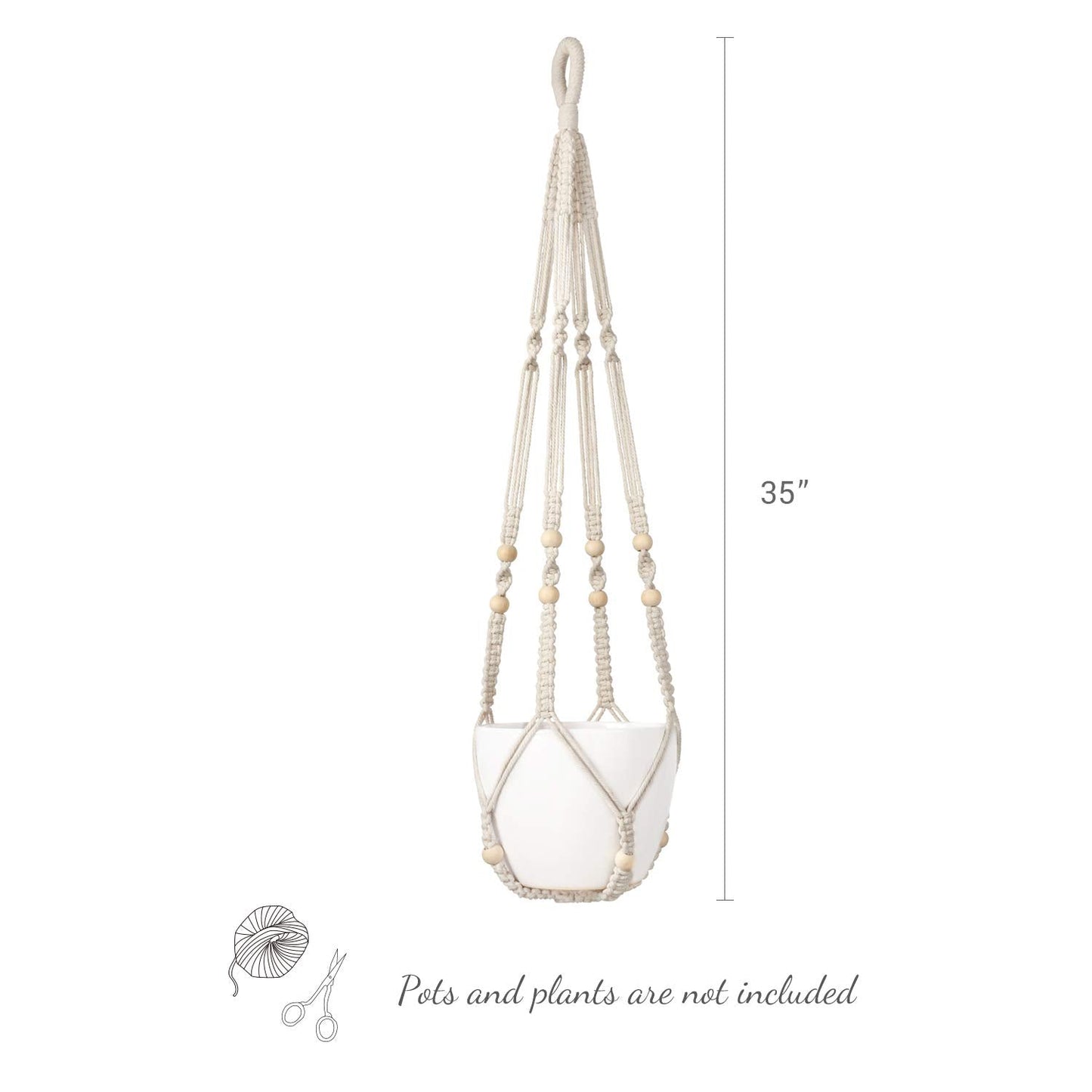 Mkono Set of 2 Macrame Plant Hanger 35 Inch and 43 Inch Indoor Hanging Planter Basket with Wood Beads Decorative Flower Pot Holder No Tassels, Ivory (POTS NOT Included)