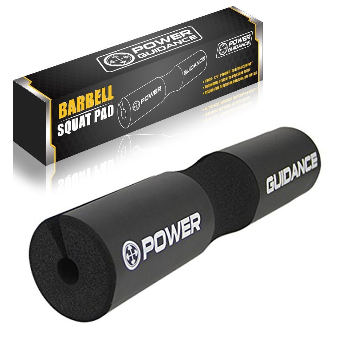 POWER GUIDANCE Barbell Squat Pad - Neck & Shoulder Protective Pad - Great for Squats, Lunges, Hip Thrusts, Weight Lifting & More - Fit Standard and Olympic Bars Perfectly,Black