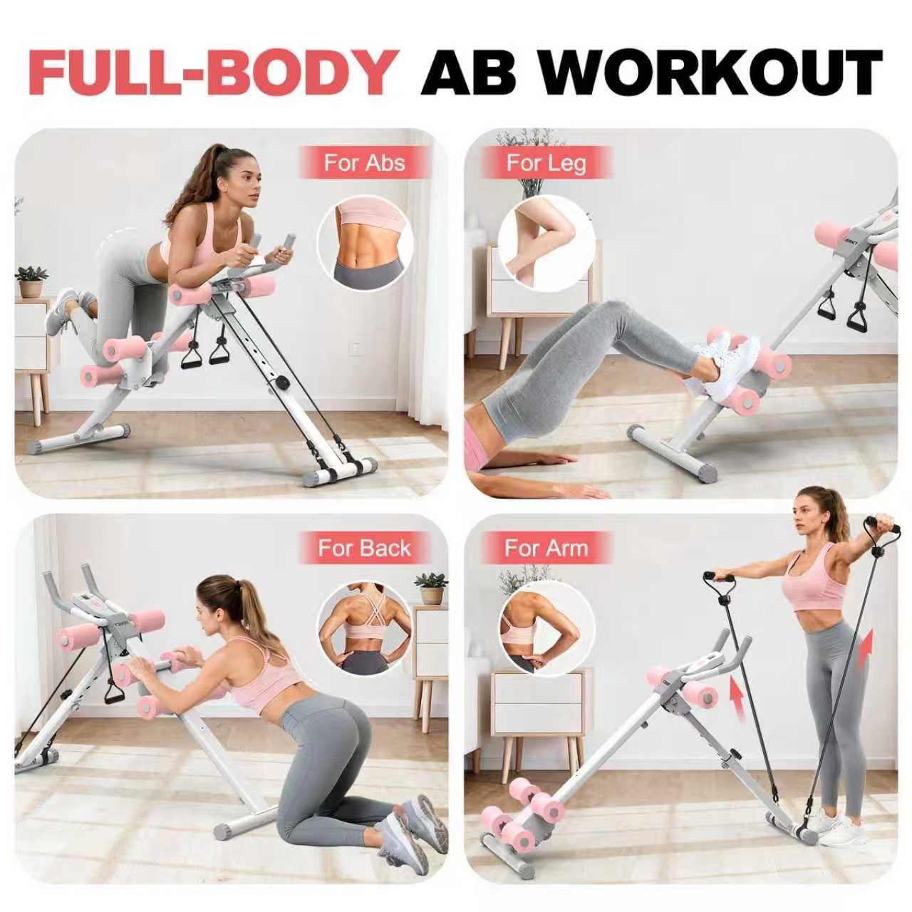 DERACY Ab Workout Machine Adjustable Ab Trainer Abdominal Trainer for Home Gym Foldable Ab Crunch Machine for Core 440 LBS (White)