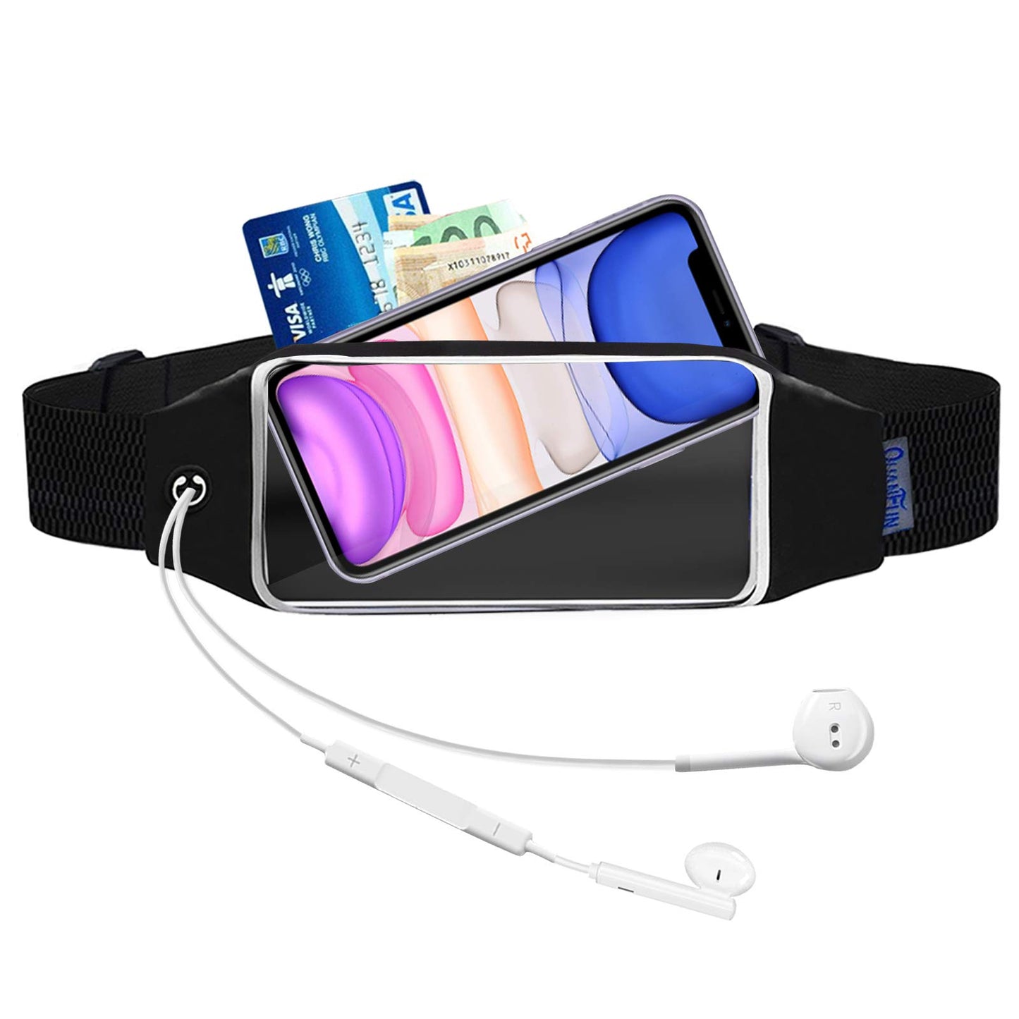 QUANFUN Running Belt for Women Men, Fanny Pack, Belt Bag, Money Belt, Waterproof Workout Waist Pouch Phone Holder with Touchscreen, Gym Running Gift Gear Accessories fits Phones UP to 6.5", Black