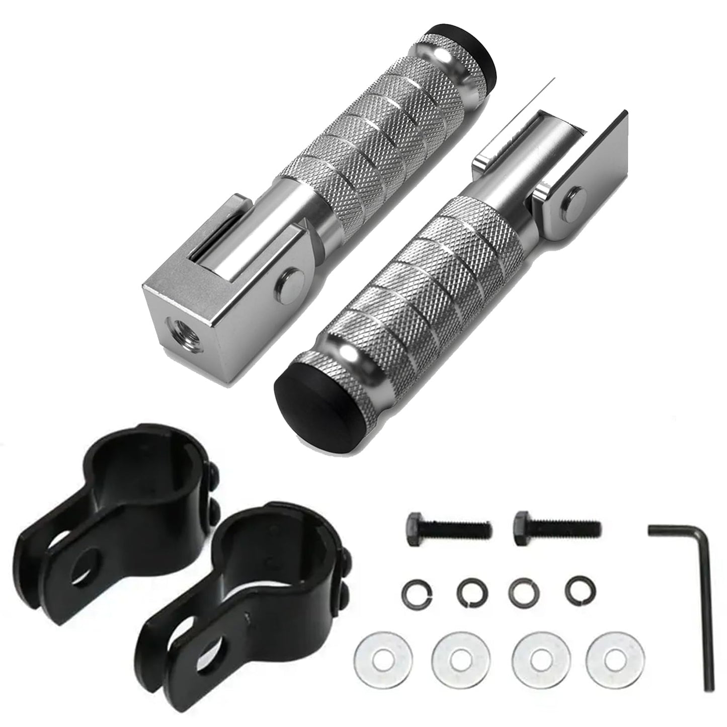 XINGWU M8 Motorcycle Foot Pegs 90 Degree Foldable Footpegs CNC Anti-Skid Footrest Universal for Yamaha Honda Suzuki Aprilia Electric Car Motorbike Mini Bike Dirt Pit Bike Passenger Pedal (Silver)