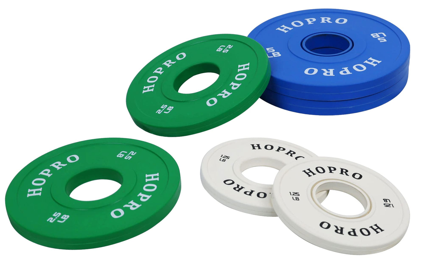 HoPro Olympic Fractional Plates Change Plates Pair of Each 1/4, 1/2, 3/4, 1, 1.25, 2.5 and 5LB Weights, White (HP-C125P)