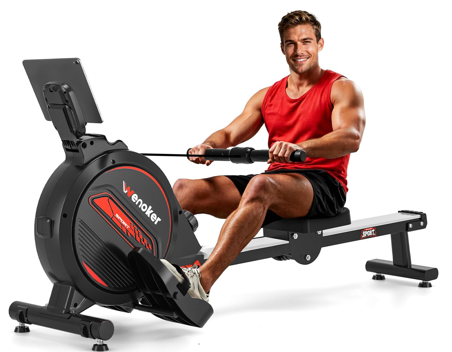 Wenoker Rowing Machine for Home, Magnetic Rower Machine, 350 LB Weight Capacity, 16-Level Silent Resistance Row Machine for Gym Exercise Full-Body Workout Compact Rower with LCD Monitor Tablet Holder
