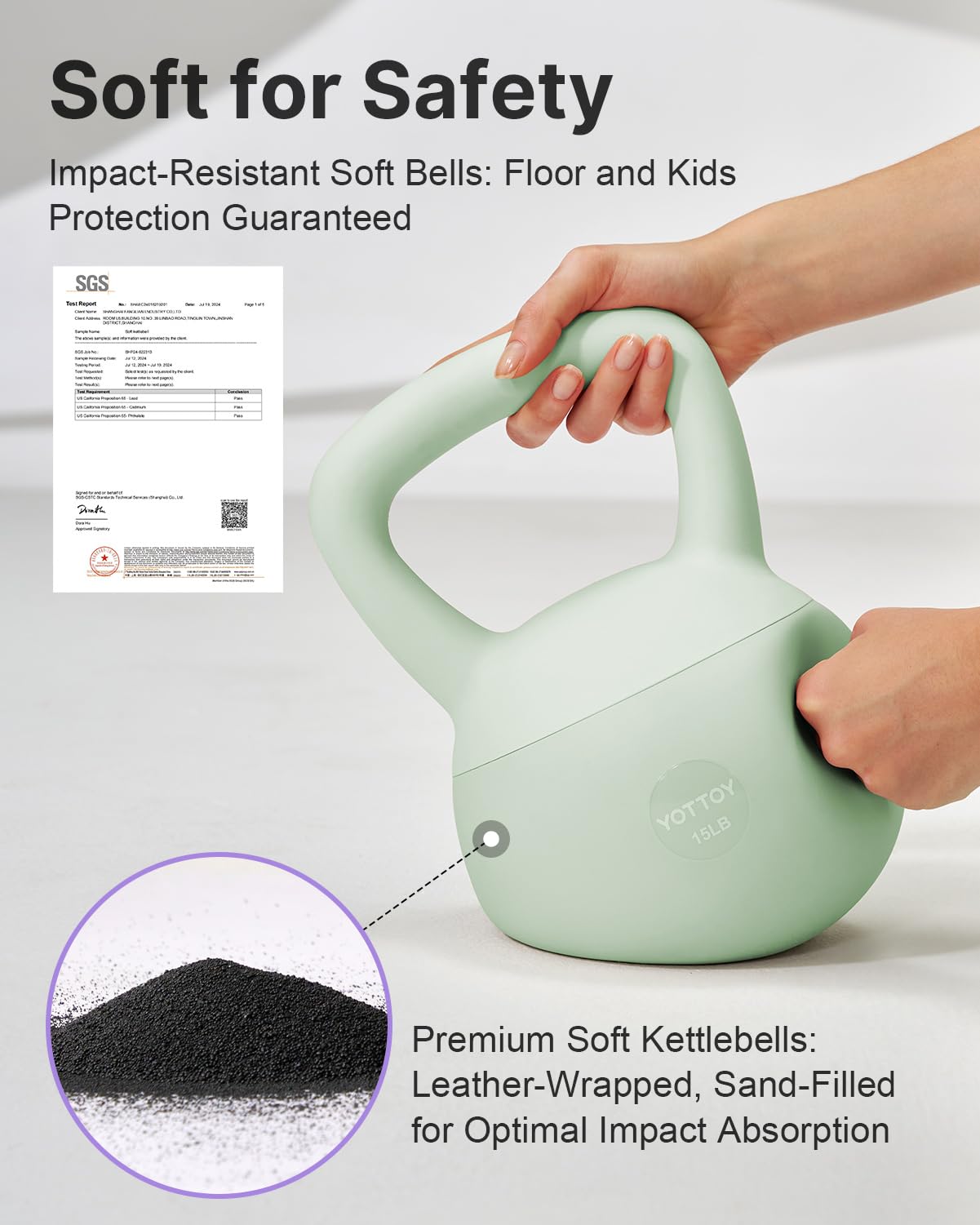 YOTTOY Soft Kettlebell,Kettlebell Anti-Slip Grip Weight for Home Workouts, Kettlebells Set Strength and Safety Guaranteed (Green, 30 LB)