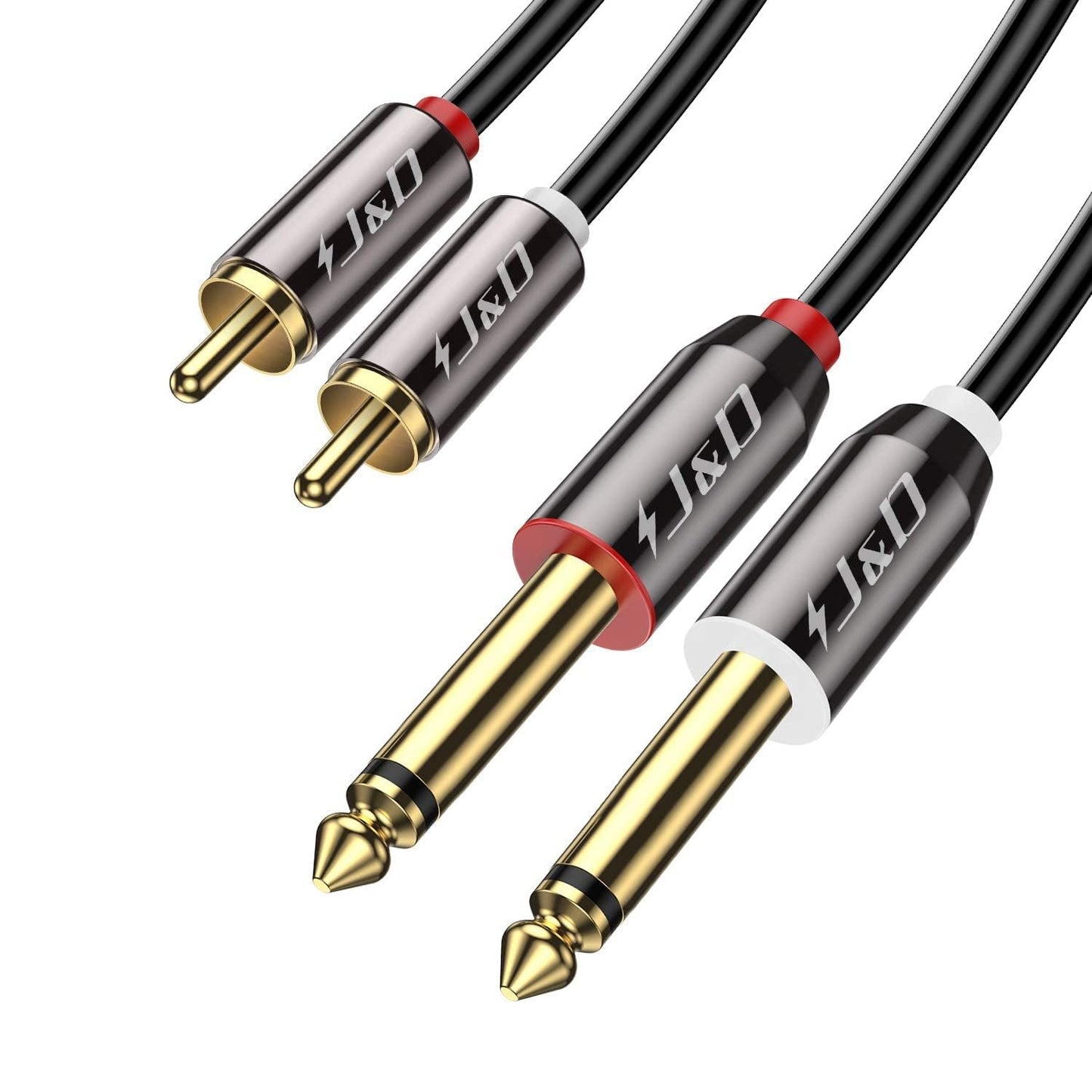 1/4 2X6.35mm 20 J&D to RCA Cable, Gold Plated Copper Shell Heavy Duty TS to Dual RCA Stereo Audio Interconnect Cord
