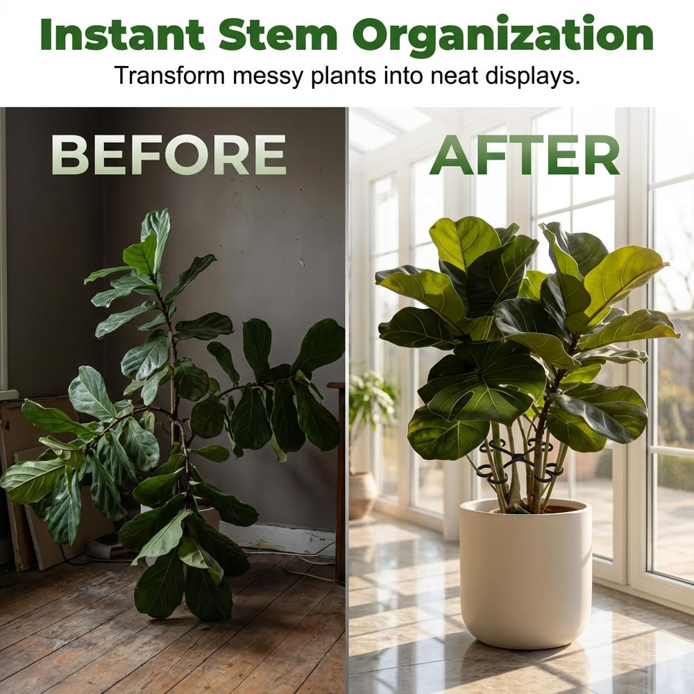 Monstera Plant Support, 2026 New Plant Stem Support for Climbing Plants, Plant Supports for Indoor Plants, Durable Garden Accessory for Home Growers (Black, 5.31in + 4.53in + 3.03in + 2.28in)