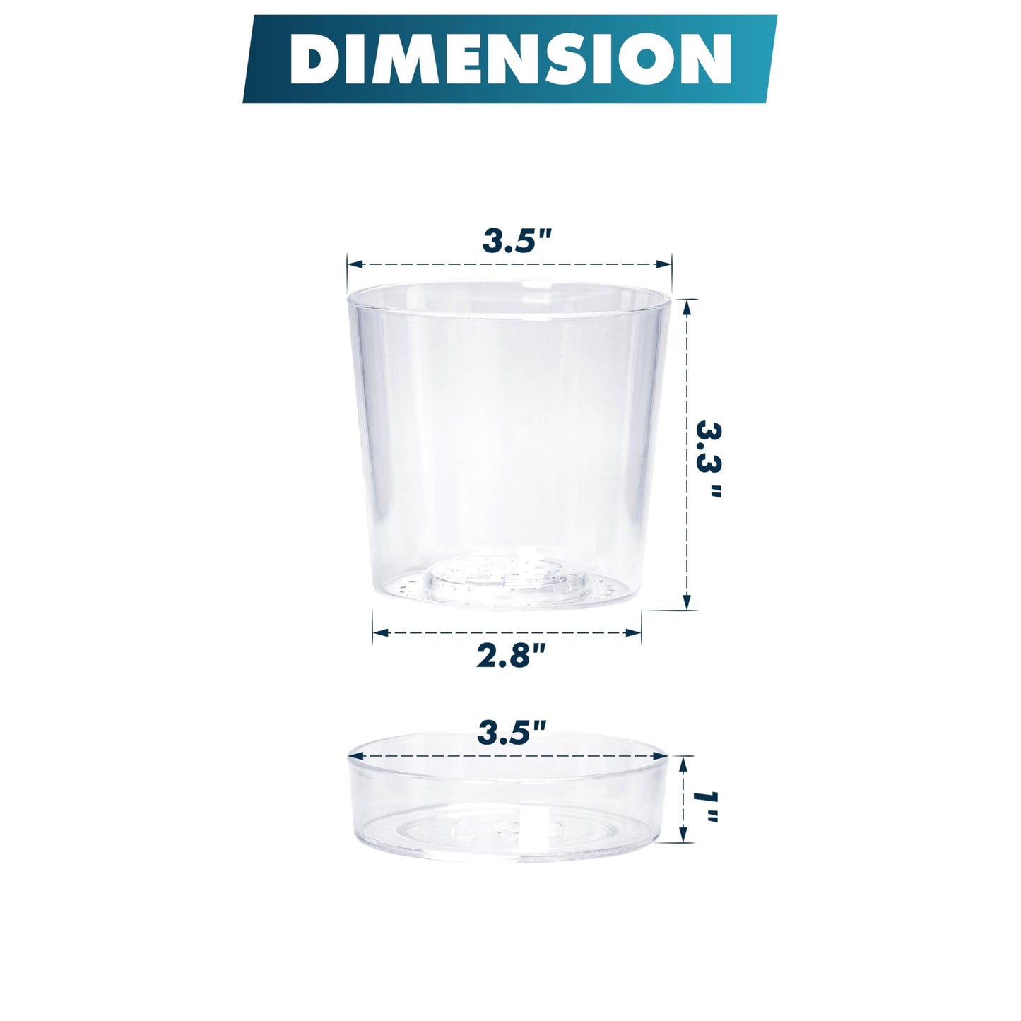 Phoenix Vine 3.5 Inch Clear Acrylic Planter Pot with Tray, Orchid Pot with Drainage Holes, Deep Saucer for Bottom Watering, Transparent Containers for Indoor Plants, Herbs, Set of 6, 91-A-D-6