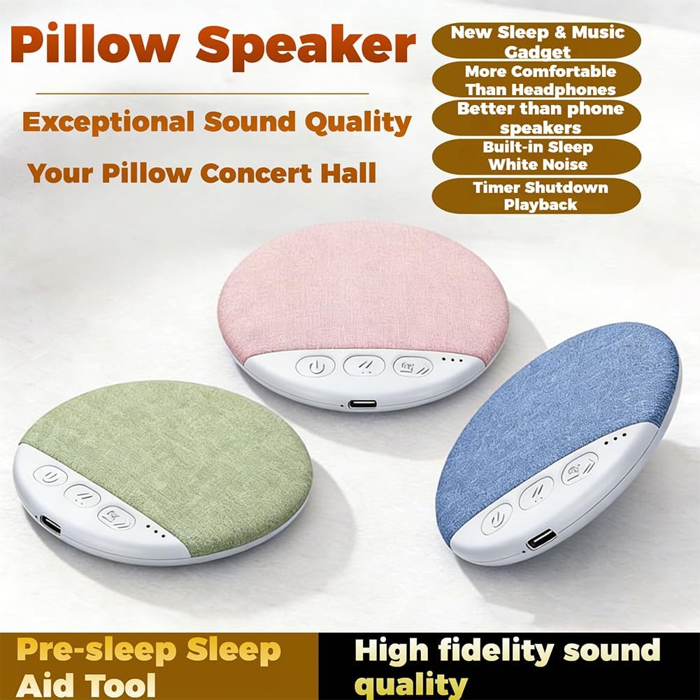 5.4 (Pink*1) Bluetooth Pillow Speaker for Sleeping, Under Pillow Speaker Bluetooth with White Noise, Ultra Slim