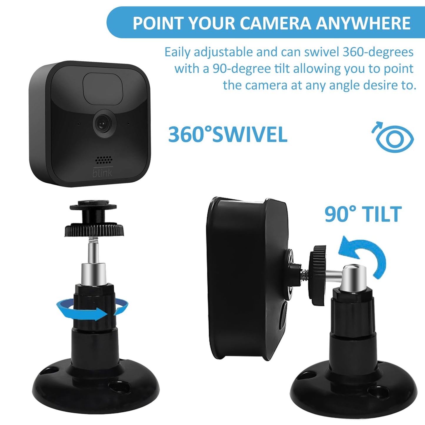 Blink Outdoor Camera Mount, 360 Degree Adjustable Indoor/Outdoor Wall Mount Bracket for Blink Home Security System Black 3 Pack