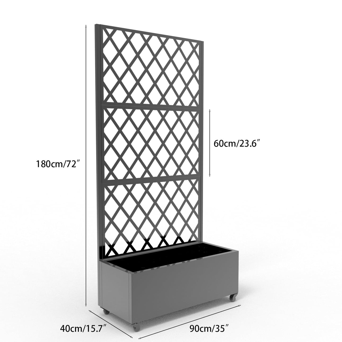 IDEALHOUSE Metal Planter Box with Trellis, 72"x35"x15.7" Galvanized Raised Garden Bed on Wheels with Drainage Holes, Outdoor Planter for Climbing Plants Vines & Privacy Screen, Diamond Lattice
