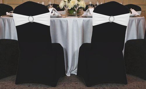 MDS Spandex Chair Sashes - Universal Fit Stretch Bands with Buckle Slider Bow | Pack of 250 - White