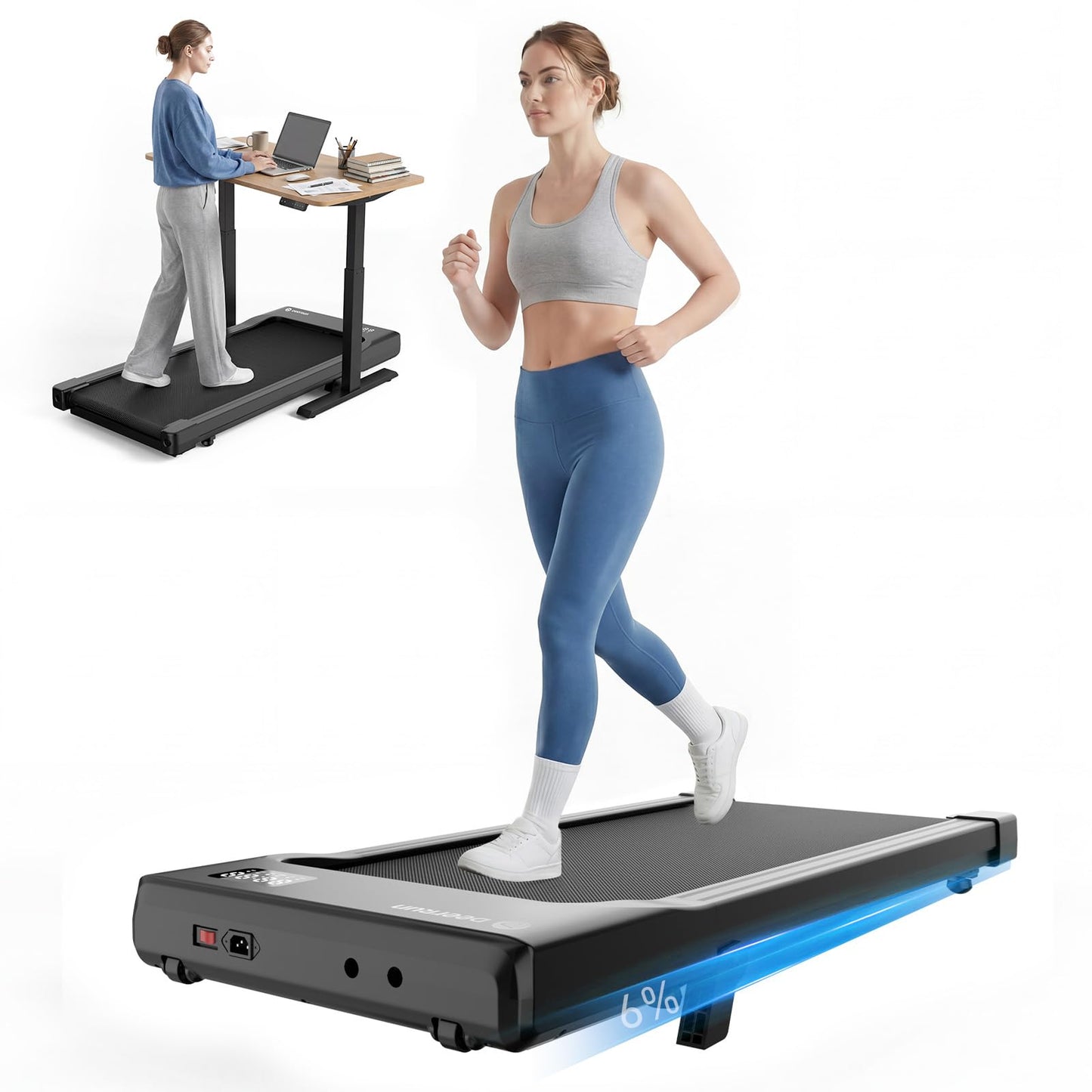 DeerRun 6% Incline Walking Pad, 2.5HP Quiet Under Desk Treadmill with 300lbs Capacity, 3.8MPH, App & Remote Control, Walking Pad Treadmills for Home Office & Small Spaces