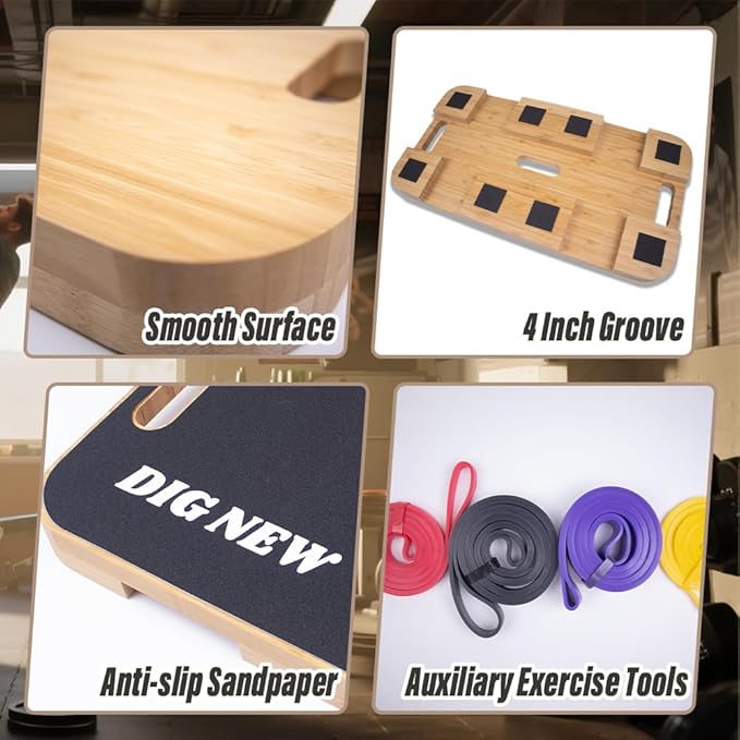 Wooden Resistance Band Foot Plate,Exercise Platform with Non-Slip Surface,4 Resistance Bands,for Home Gym,Full-Body Strength Training