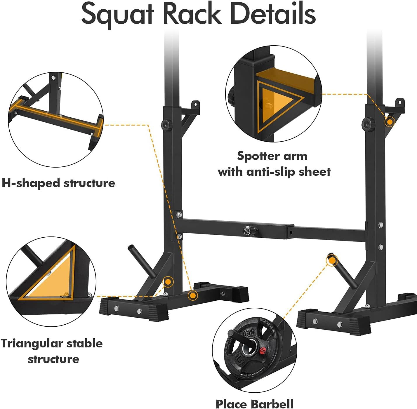 BangTong&Li Squat Rack Stand,Barbell Rack,Bench Press Rack Stand Home Gym Adjustable Weight Rack 550Lbs (Black)