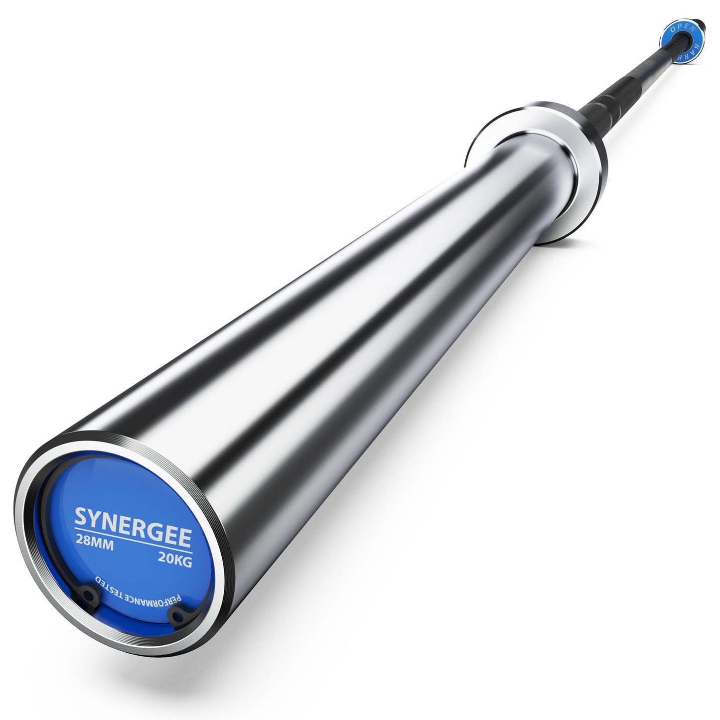 Synergee Open 20kg Men's Black Phosphate Shaft and Chrome Sleeve Olympic Barbell. Rated 1000lbs for Weightlifting and Powerlifting.