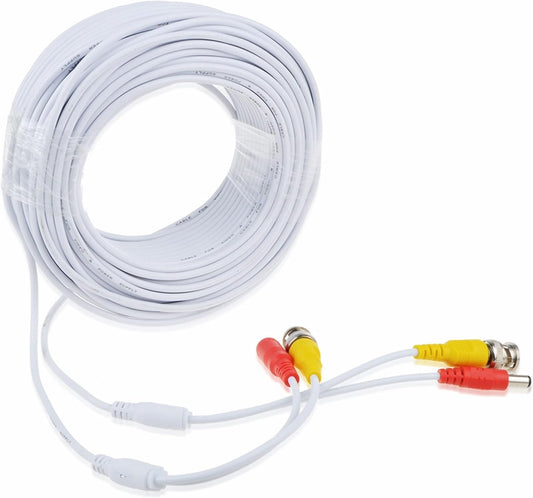 150ft White BNC Video Power Cable for Zosi CCTV DVR Security Cameras