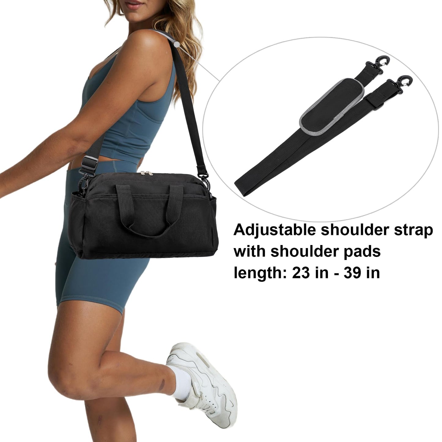 14 inch Small Gym Bag for Women & Men, Mini Duffel Bag for Travel Sports Lightweight Carry On Bag, Black