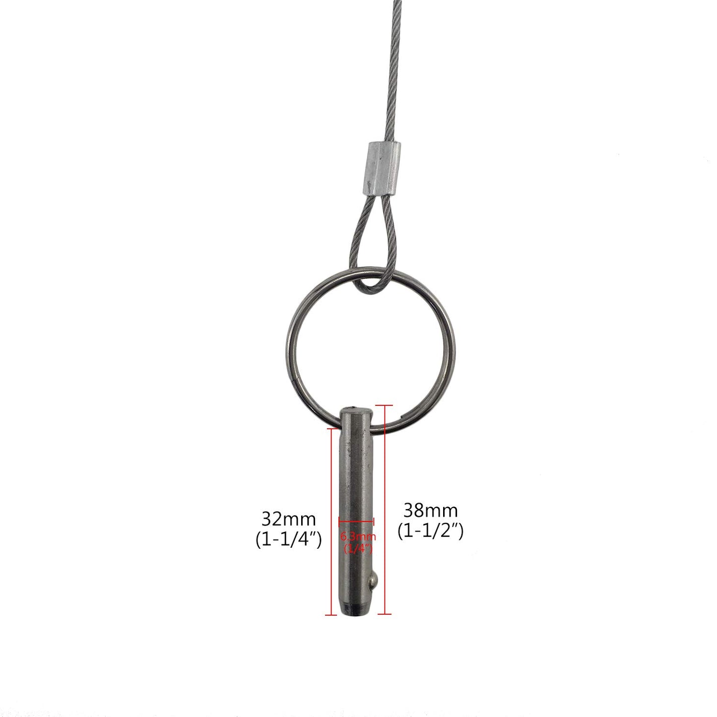 4PIECES of Marine Grade Hardware, Bimini Top Pin, Quick Release Pin 1/4" Diameter w/Lanyard Prevents Loss, All 316 Stainless Steel with Free Screws