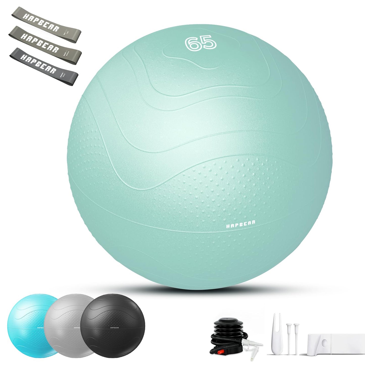 HAPBEAR Exercise Ball (22''/26''/30'') - Anti-Burst Slip-Resistant Yoga/Pilates Ball for Core Training & Posture Improvement, Home Gym/Rehab/Pregnancy Ball, Quick Pump & 3 Resistance Bands Included