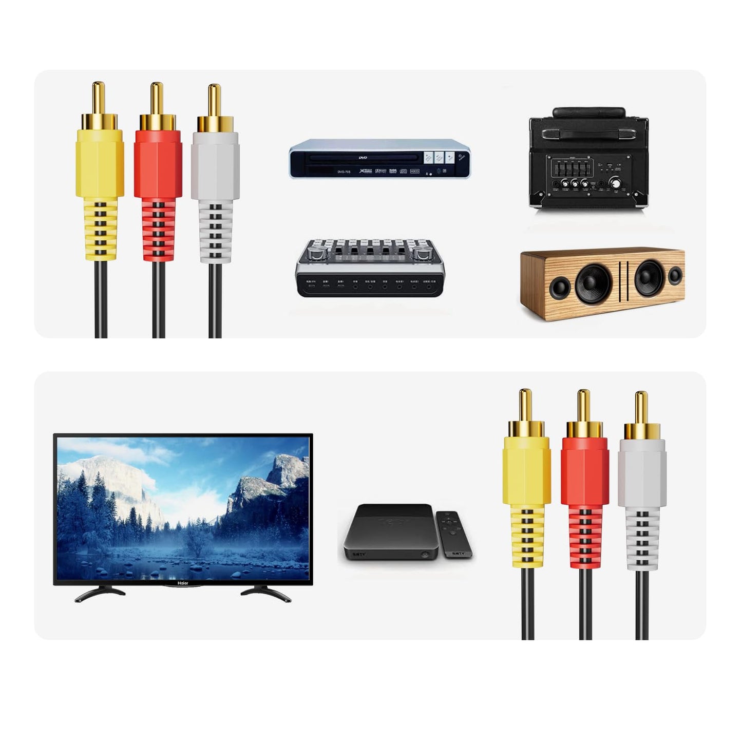 Eanetf 3RCA 24K (5ft-1pcs) RCA Cables, Cable Audio Video Gold Plated Connecting Audio Video Components AV Male to Male