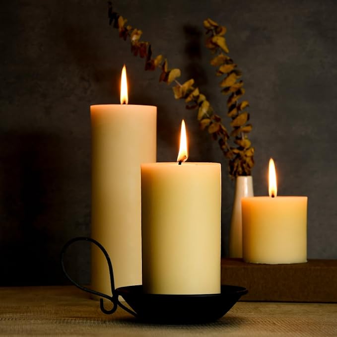 3PCS 3"x 3" Beeswax Pillar Candles, Made of Pure Natural Beeswax, with Ultra Long Burning Time and Low Allergenicity-White