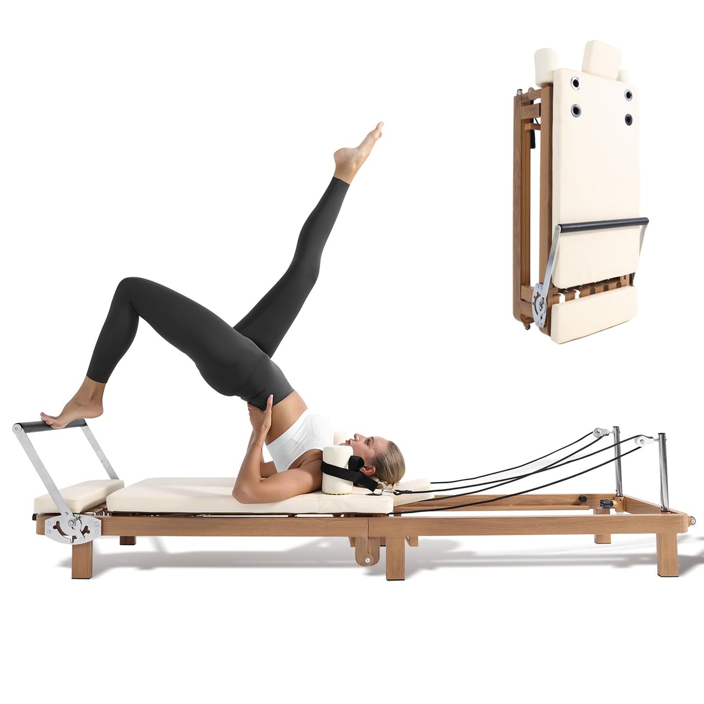 Pro Foldable Pilates Reformer for Home, 88" with Jumpboard - Dual Resistance System (Springs + Latex Bands) - Space-Saving Home Gym Equipment for Full Body Workout