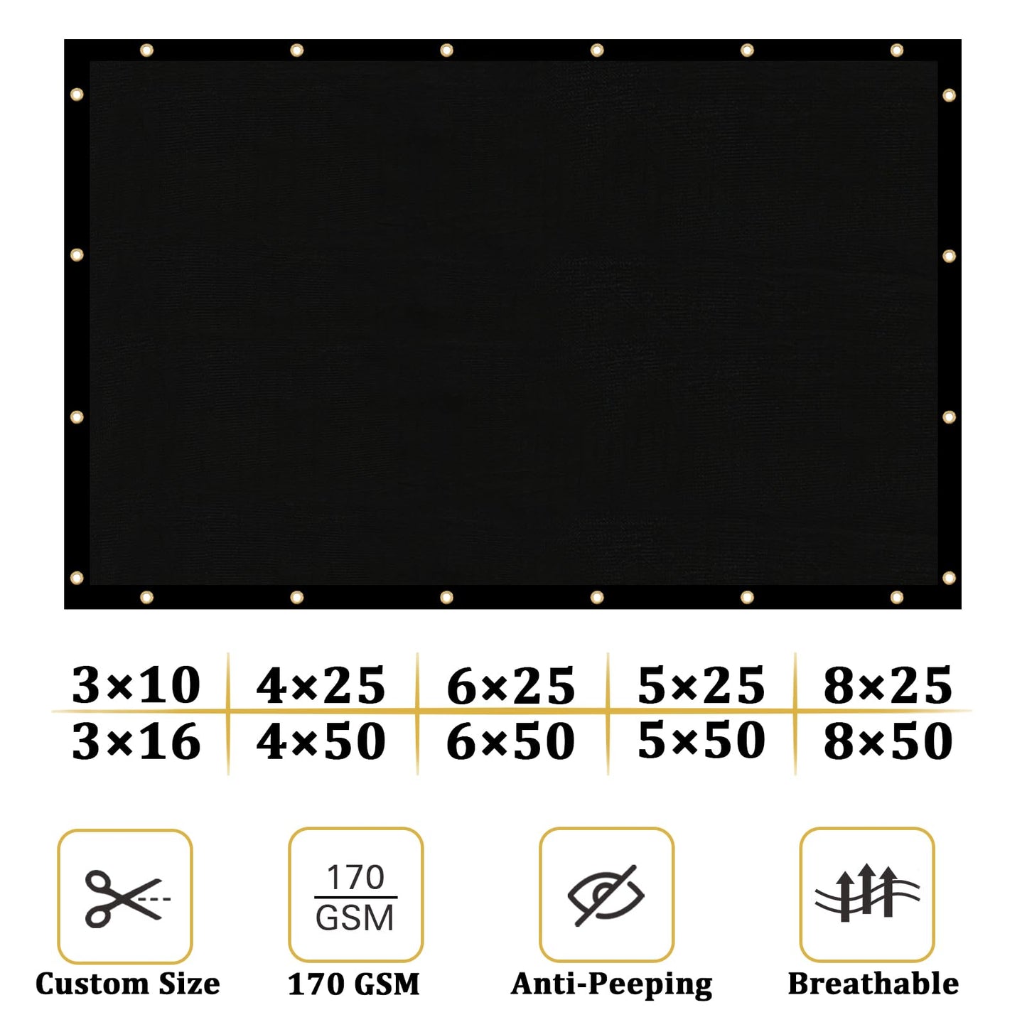 Shade&Beyond 4' X 50' Fence Privacy Screen Heavy Duty 170 GSM Fencing Mesh Shade Net Cover for Wall Garden Back Yard Outdoor Home Decoration, Black