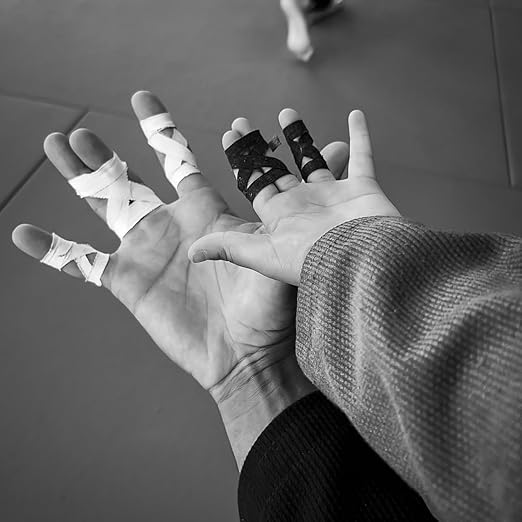 Bighorn Athletics Pro Series Jiu-Jitsu Finger Tape, 8-Rolls with Tin Holder, Enhanced Strength, Residue-Free (0.5-Inch, Black)