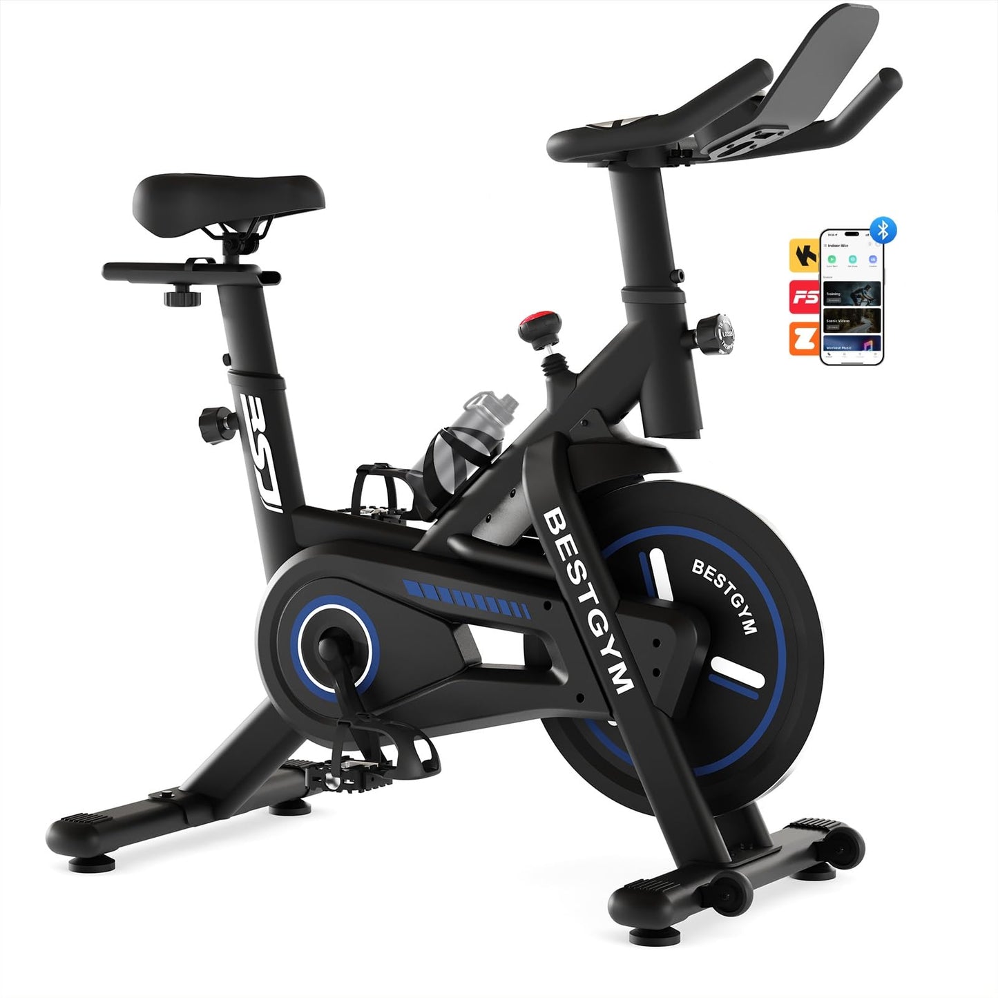 Exercise Bike, Adjustable Resistance Stationary Bikes for Home with App Compatible, Quiet Indoor Cycling Bike with 330lbs Weight Capacity, Comfortable Seat, Silent Belt Drive for Home Fitness and Weight Loss(Friction-Black)