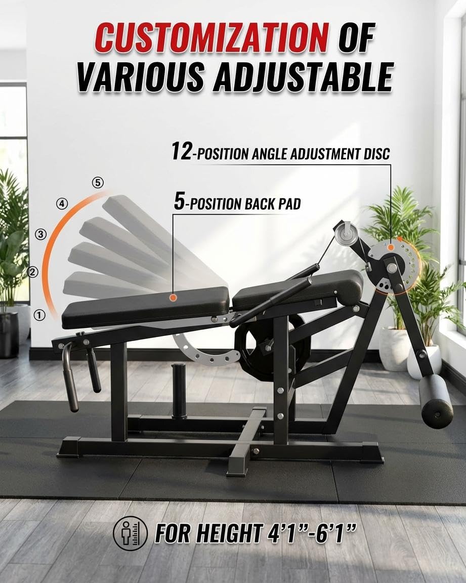 Leg Extension and Curl Machine, 700LBS Adjustable Seated Leg Extension & Lying Leg Curl Machine for Home Gym, Lower Body Workout Equipment Compatible with 1" & 2" Plates, Thigh & Hamstring Trainer