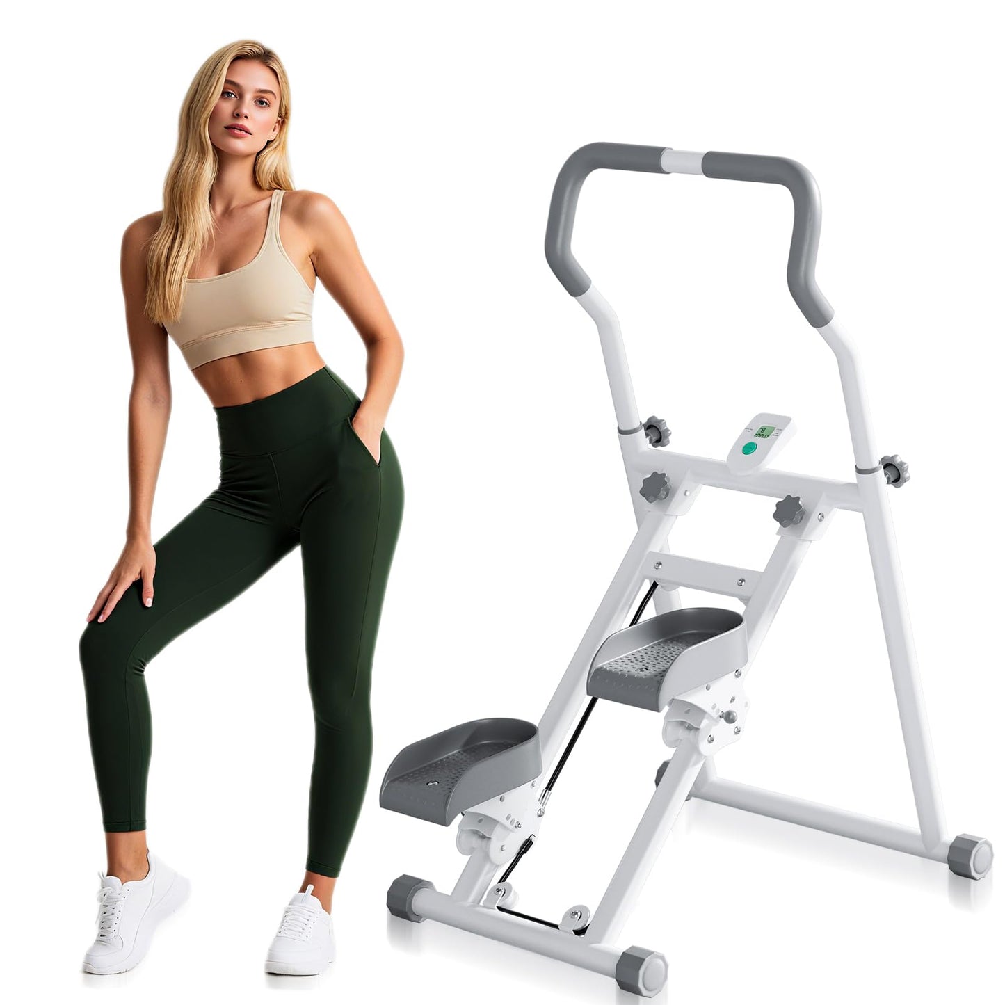 Adjustable Stair Stepper for Home Exercise, 3-in-1 Folding Cardio Step Machine with Handlebar & Oversized Pedals, 90% Pre-Assembled Stair Climber for Indoor Fitness