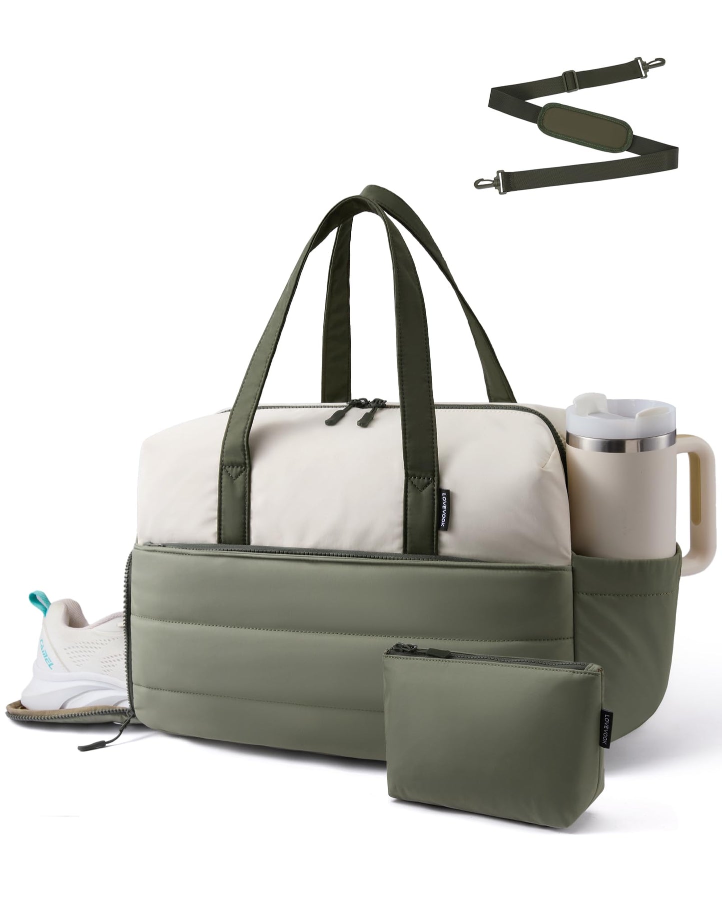 LOVEVOOK Small Gym Bag for Women with Large Tumbler Holder Pocket, Carry on Weekender Travel Duffel Bag with Shoe Compartment, Overnight Mini Personal Bag with pouch for Workout Sport Dance Yoga