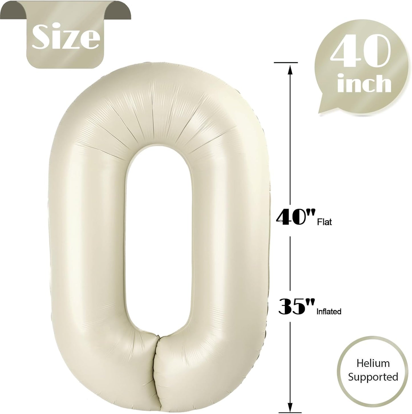 Regine Switzerland Cream Number Balloon - 40 Inch Birthday Decoration for All Ages | Perfect for Parties