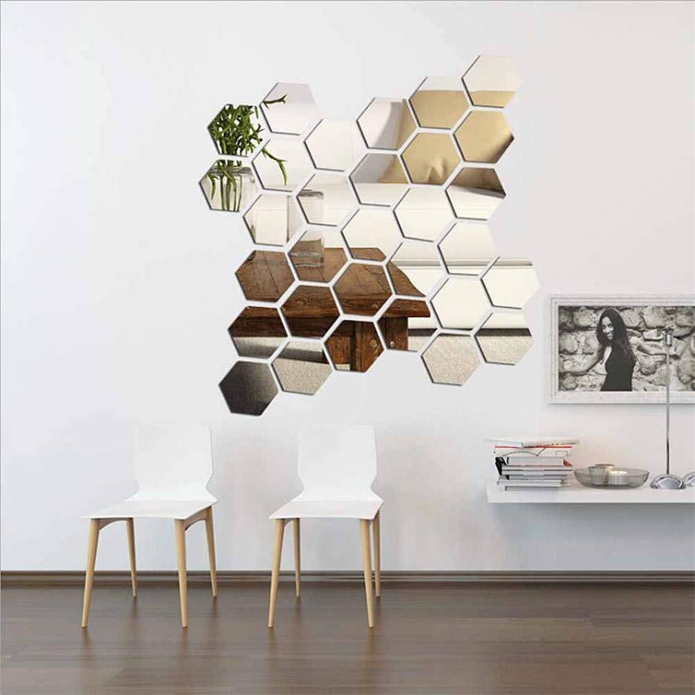 KimDaro 3D Hexagon Acrylic Mirror Wall Decor - Self Adhesive Tiles (15 PCS)