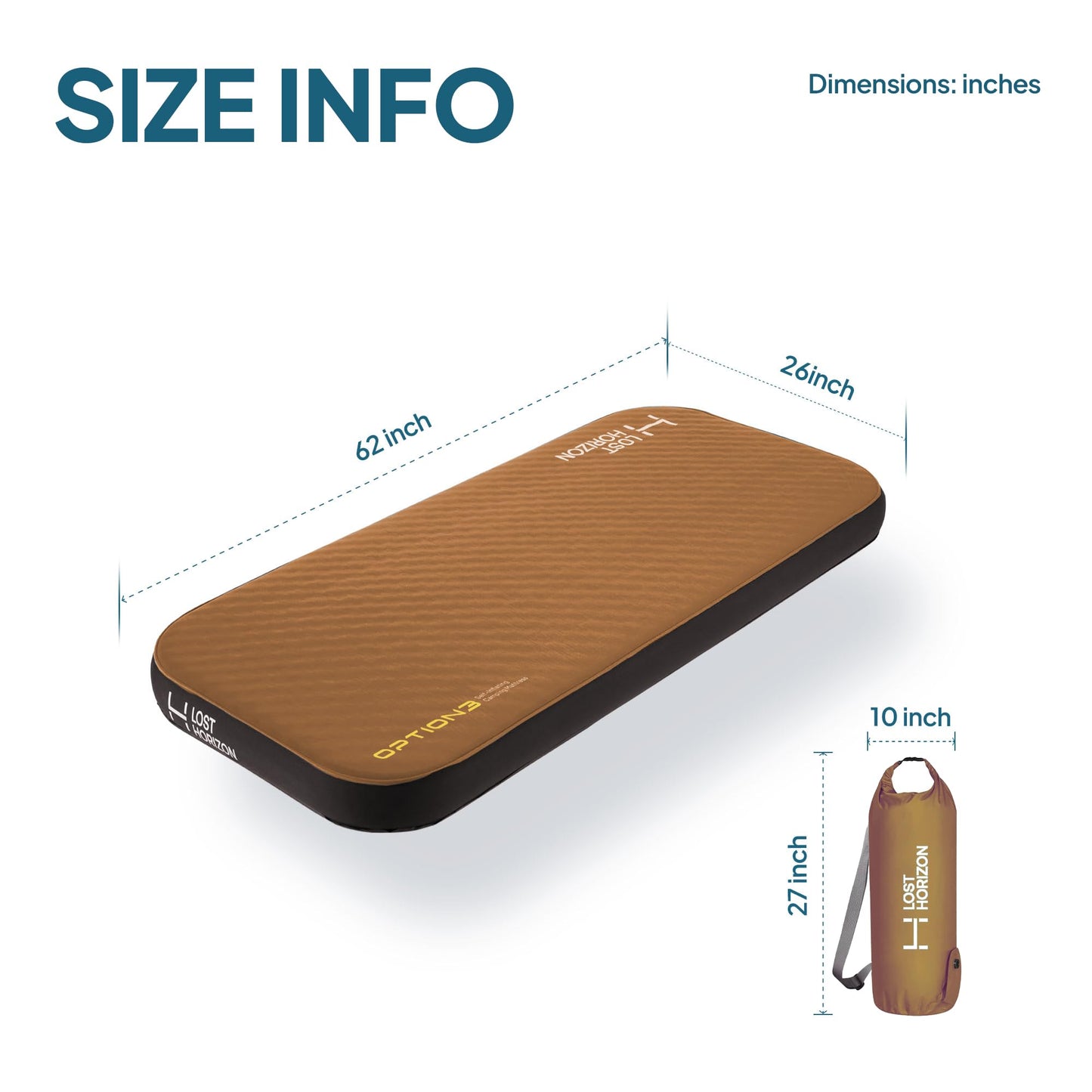 LOSTHORIZON Air & Foam Camping Mattress, Self-Inflating Sleeping Pad, 3" Thick, with Pump Sack, Slim Single