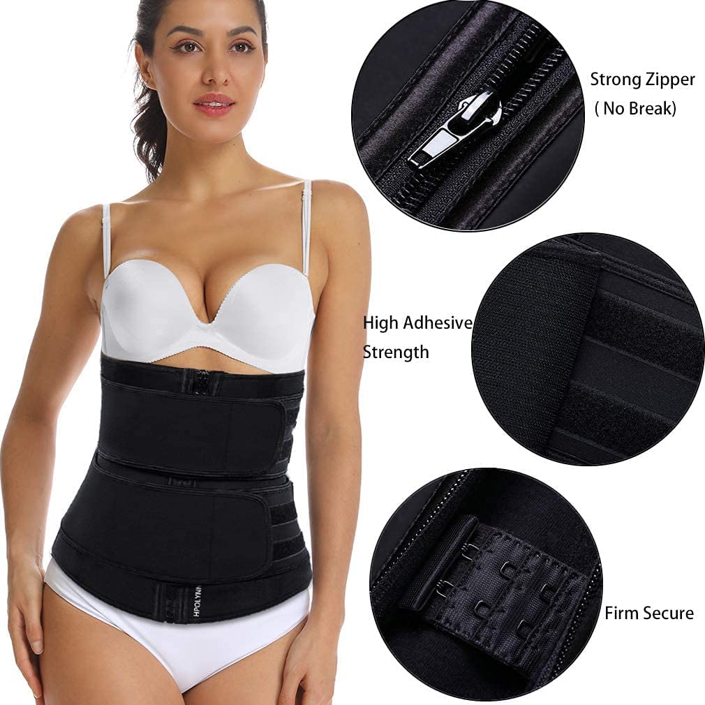 HOPLYNN Sweat Waist Trainer for Women Two Belts, Neoprene Workout Corset Waist Trainer Cincher Trimmer Shaper Zipper Black XX-Large