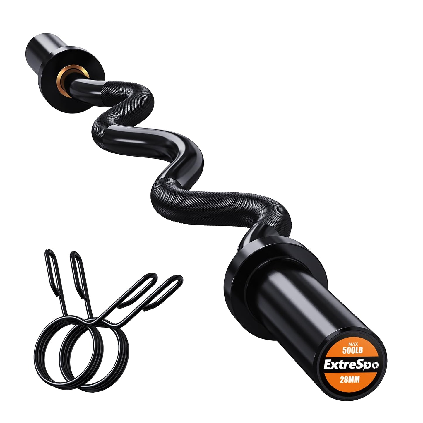 Olympic EZ Curl Barbell Bar, 500lbs Max Capacity EZ Curl Bar for Weight Lifting, Biceps, Triceps Exercise, with Copper Sleeve and Bearing, for 2 Inch Weight Plates,with 2 Spring Collars
