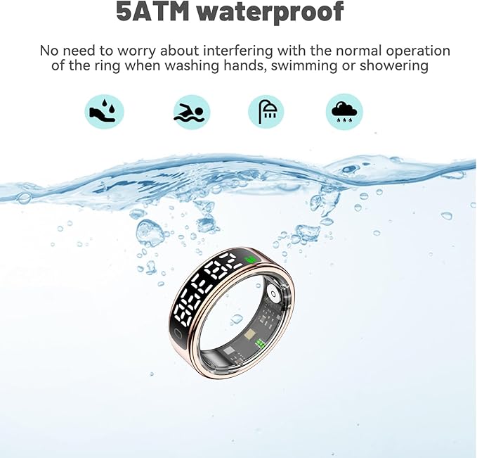 Smart Health Ring for Women Men, Smart Ring Fitness Tracker for iOS Android, Heart Rate, Blood Oxygen, Blood Pressure, Sleep Monitoring,5ATM Waterproof, No Subscription Fee (Black, 13#)