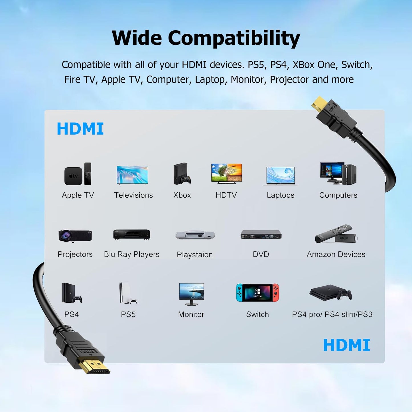 CEFOJQAO 6.6FT 5-Pack, 4K 120Hz ARC&CL3 2.2, 3D PS5, PS4, HDMI Cable Shielded HDMI Cord, Gold-Plated HDMI to HDMI Cable