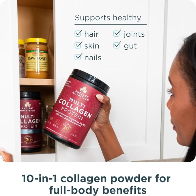 Ancient Nutrition Collagen Powder Protein with Probiotics, Unflavored Multi Collagen Protein with Vitamin C, 45 Servings, Hydrolyzed Collagen Peptides Supports Skin and Nails, Gut Health, 16oz