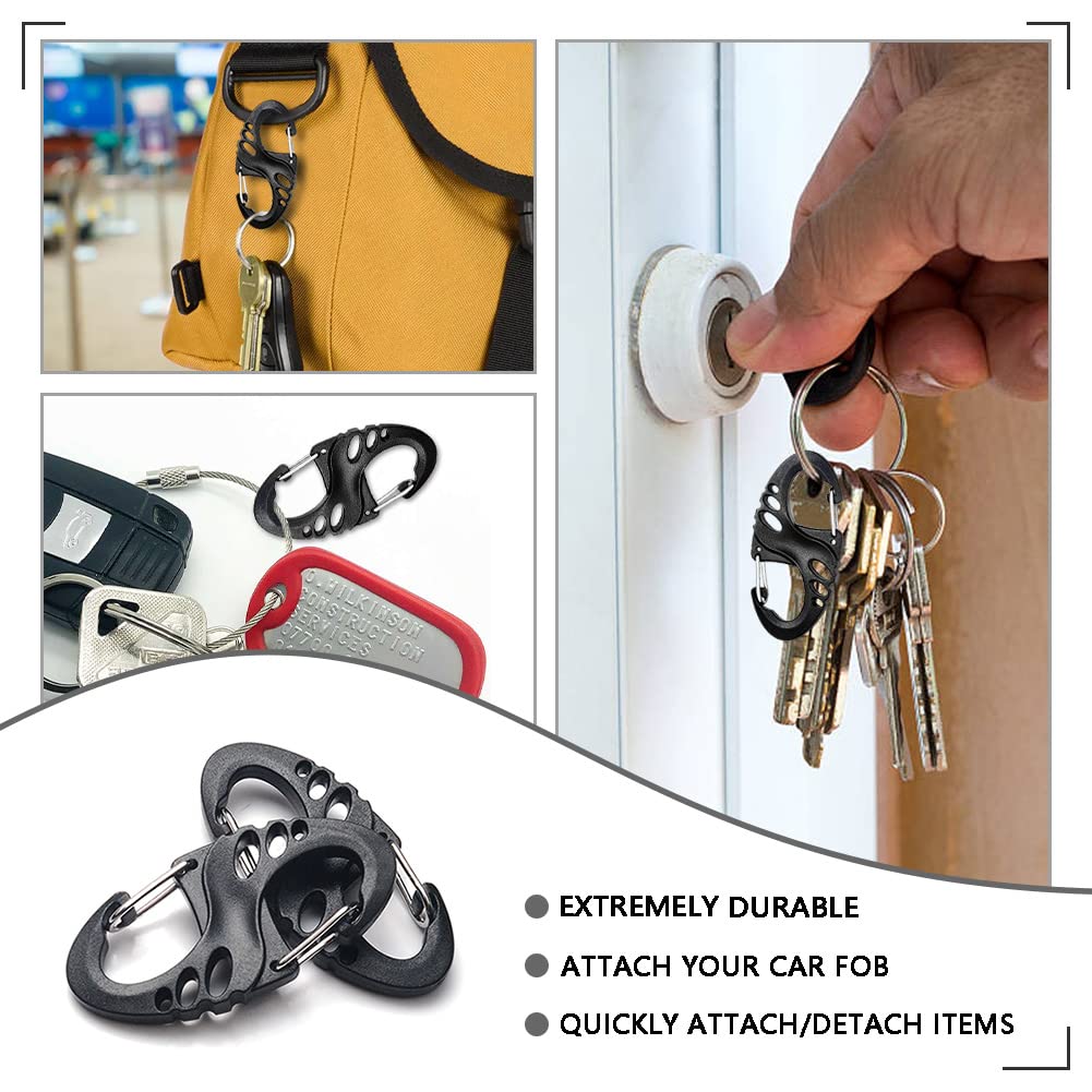 12 Pack 2" Carabiner Clip Plastic S Carabiner Clips Paracord Keychain Hooks for Key Chain Backpacks Bags Zipper Clip Accessories