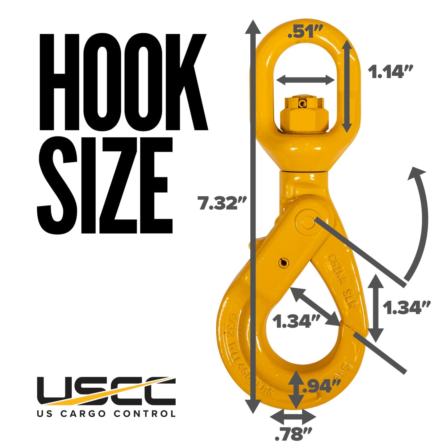 US Cargo Control 9/32 Inch Swivel Self-Locking Hooks (2-Pack), G80 Chain Hooks, 4,500 LBS Working Load Limit, Heavy Duty Swivel Hooks for Lifting Jobs, Load Binding Applications, & Trailers
