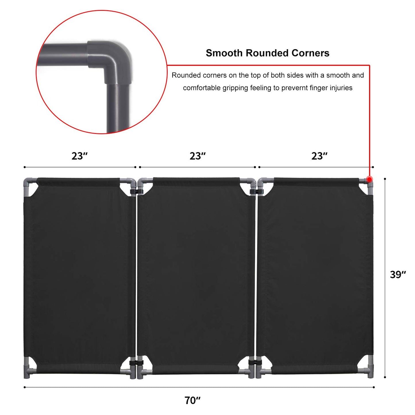 3 Panels Safety Barricade 5.8FT Foldable Security Sign Barrier Gate with Heavy Duty PVC Frame High Visibility Caution Symbol Crowd Control Restricted Area Pedestrian Barricade Traffic Fence Black