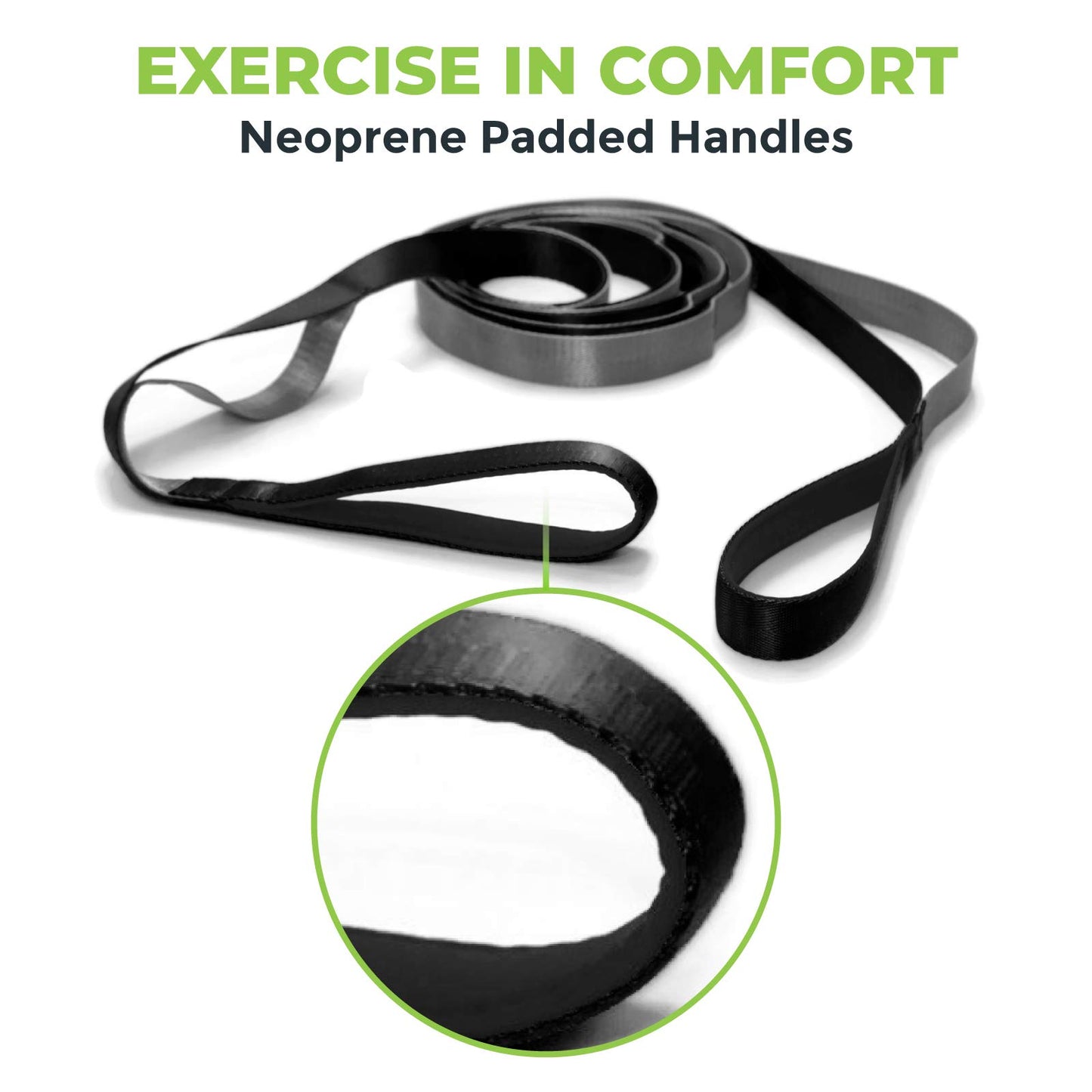 Gradient Fitness Stretching Strap for Physical Therapy, 12 Multi-Loop Stretch Strap 1" W x 8' L, Neoprene Handles, Physical Therapy Equipment, Yoga Straps for Stretching, Leg Stretcher (Black)