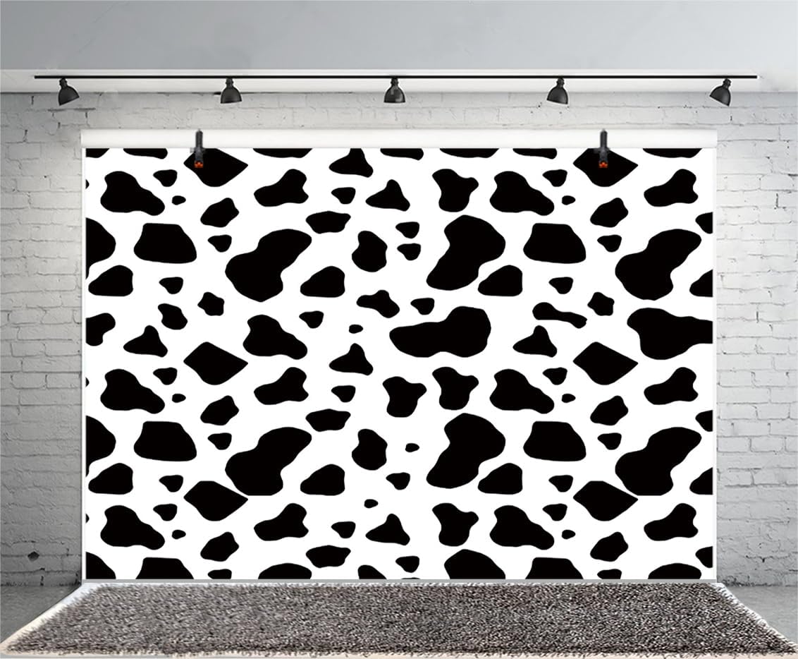 AOFOTO 10x7ft Cow Party Backdrop Black and White Dairy Cattle Holy Cow Print Farm Animals Theme Happy Birthday