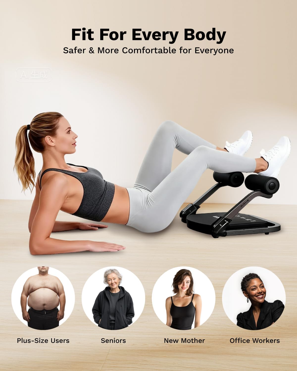 AIRHOP Ab Machine for Stomach Workout, Abs Workout Equipment for Sit Up Exercise, 4-Speed Adjustable Ab Trainer Machine with Automatic Rebound, Home Gym Abdominal Exercise Equipment for All Ages