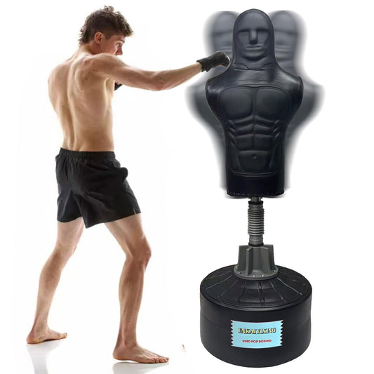 Bob Punching Dummy,Durable Leather Punching Bag with Large Base for Adults & Kids, Freestanding Training Target for Boxing, Taekwondo, MMA, Home Gym（Black）