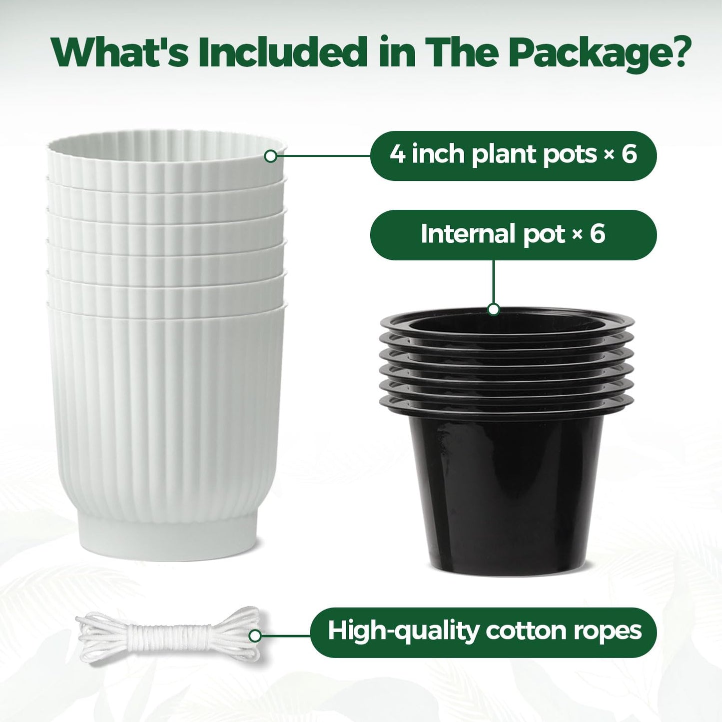 T4U 4 Inch Plant Pots Self Watering, 6 Pack African Violet Pots, Small Plant Pots for Plants, Small Indoor Plant Pot, Self Watering Planter for African Violet, Succulents (6 Pack, 4", White)