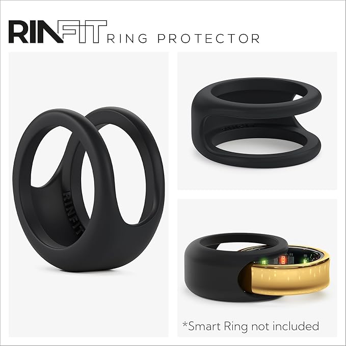 Rinfit Smart Ring Protector - Silicone Ring Enhancer for Active Lifestyle and Gym - StyleFit U.S. Design Patent - Black, Size 12