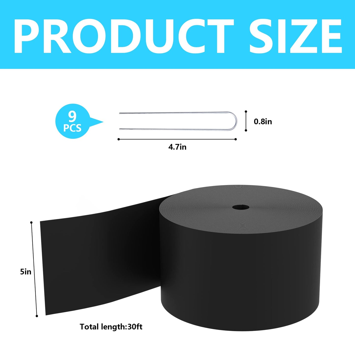 Watayo 30 FT Grass Barrier Landscape Edging Coil - 5 inch Depth Terrace Board Edging - Flexible Garden Bed Weed Barrier for Lawn Area Backyard Driveway Path Sidewalk